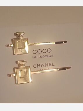 CHANEL Gold Coco Mademoiselle Perfume Bottle Hairpins - Pair